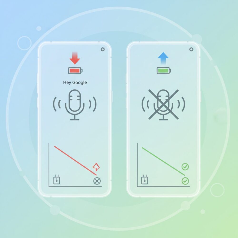 データで見る「Hey Google」オン・オフのバッテリー差 のイメージ