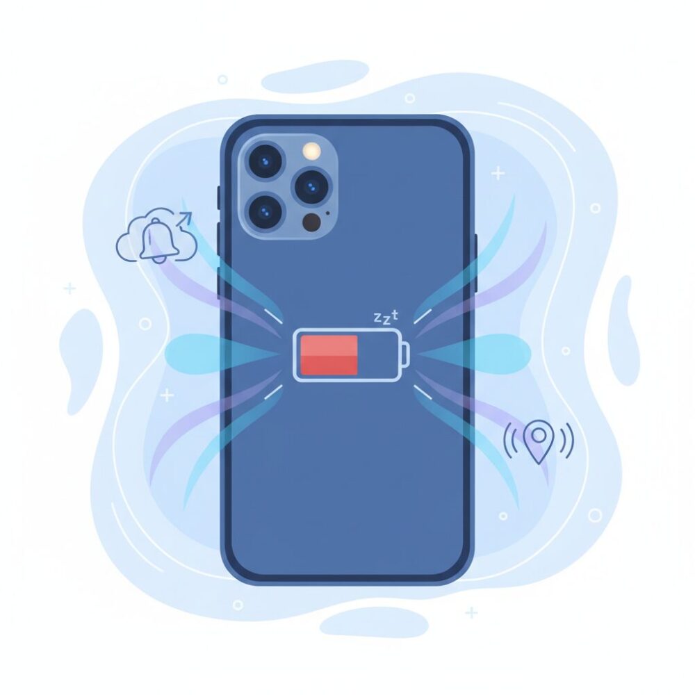 サイレントプッシュと位置情報がバッテリーを削る仕組み のイメージ