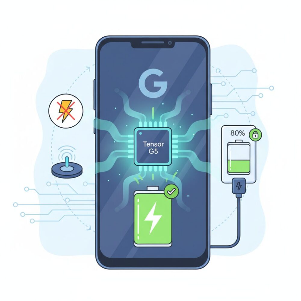 新チップTensor G5が電池持ちに与える影響 のイメージ